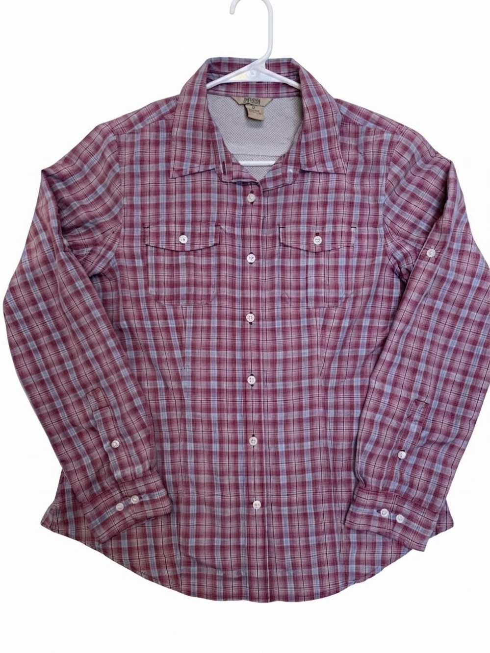 Duluth Trading Armachillo Cooling Plaid Shirt Purple Hiking Gorpwear Women’s M